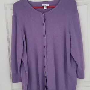 3/4 Sleeve Full Button Cardigan Sweater - Lavender